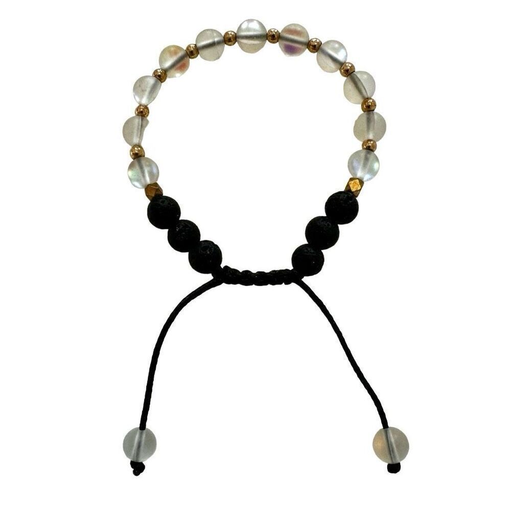 Black lava clear beaded adjustable bracelet